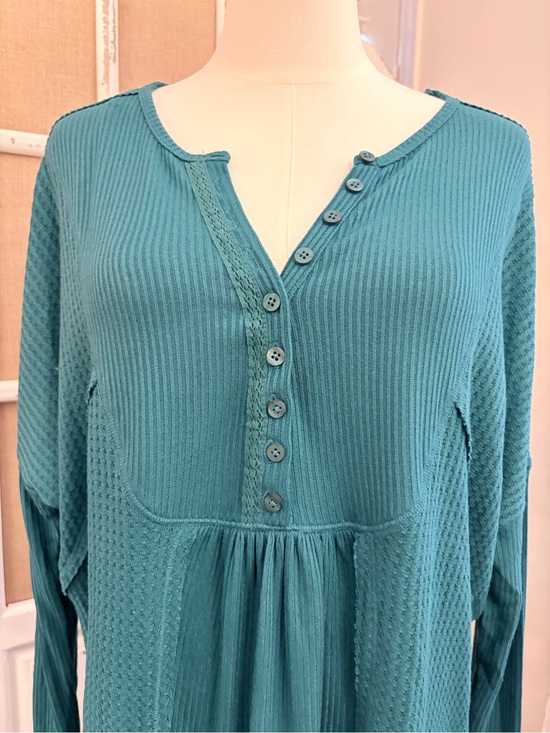 Free People Sweaters - Free People NWT Teal Waffle Knit Ribbed Henley Oversized Tunic Top S